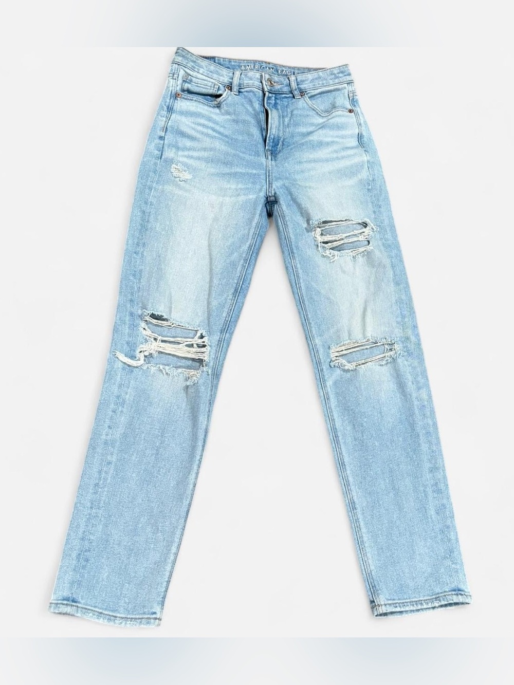 American Eagle Outfitters Light Blue Straight-Leg Distressed Jeans